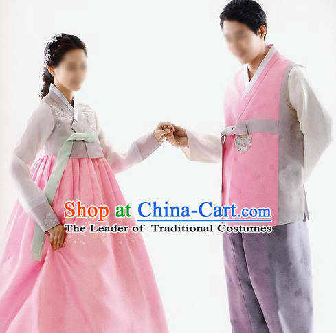 Traditional Korean Costumes Bride and Bridegroom Formal Attire Ceremonial Clothing Complete Set, Korea Hanbok Court Embroidered Clothing