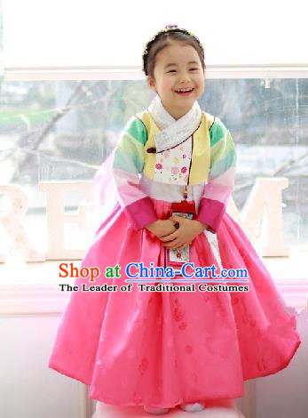 Traditional Korean Handmade Formal Occasions Costume Baby Princess Yellow Embroidered Blouse and Pink Dress Hanbok Clothing for Girls