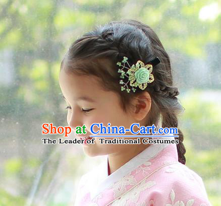 Traditional Korean Hair Accessories Green Rose Hair Stick, Asian Korean  Hanbok Fashion Headwear Hair Claw for