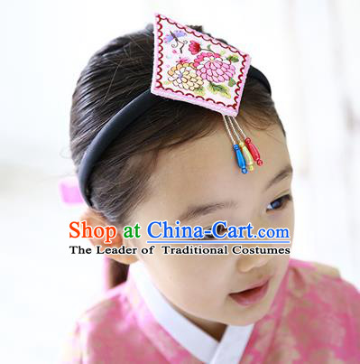 Traditional Korean Hair Accessories Embroidered Pink Hair Clasp, Asian Korean Hanbok Fashion Headwear Headband for Kids