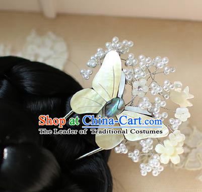 Traditional Korean Hair Accessories Bride White Butterfly Hairpins, Asian Korean Fashion Wedding Headwear for Kids