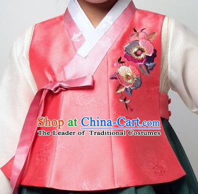 Asian Korean Traditional Handmade Formal Occasions Girls Costume Embroidered Pink Vests Hanbok Clothing for Kids