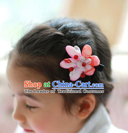 Traditional Korean National Hair Accessories Wedding Princess Pink Flowers Hair Stick, Asian Korean Fashion Hanbok Hair Claw Headwear for Girls