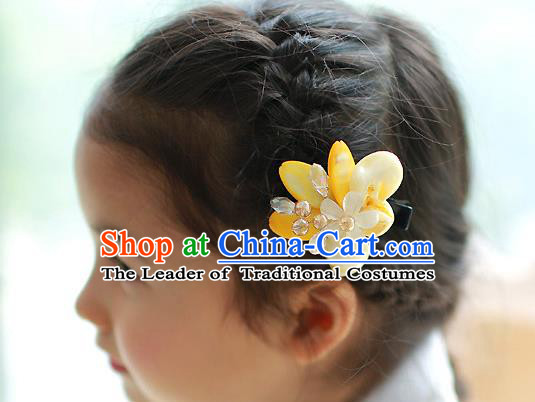 Traditional Korean National Hair Accessories Wedding Princess Yellow Flowers Hair Stick, Asian Korean Fashion Hanbok Hair Claw Headwear for Girls