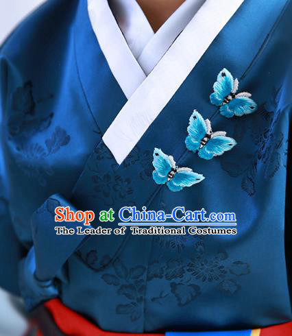 Traditional Korean National Accessories Embroidery Butterfly Brooch, Asian Korean Fashion Hanbok Breastpin for Girls