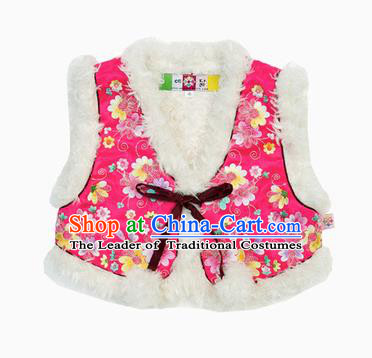 Asian Korean National Traditional Handmade Formal Occasions Girls Hanbok Costume Embroidery Pink Vests for Kids