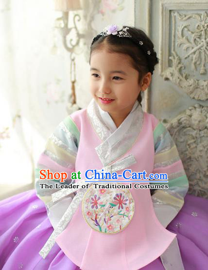 Traditional Korean National Handmade Formal Occasions Girls Hanbok Costume Embroidery Pink Blouse for Kids