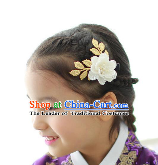 Traditional Korean Hair Accessories White Flower Hair Claw, Asian Korean Hanbok Fashion Headwear Hanbok Hair Stick for Kids