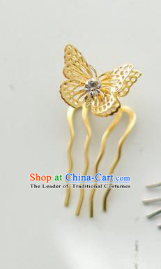 Traditional Korean National Hair Accessories Golden Butterfly Hairpins, Asian Korean Fashion Wedding Hanbok Hair Decorations Headwear for Women