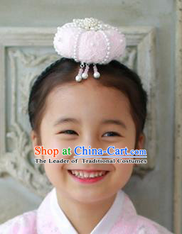 Traditional Korean Hair Accessories Embroidered Pink Lace Hair Clasp, Asian Korean Hanbok Fashion Headwear Headband for Kids