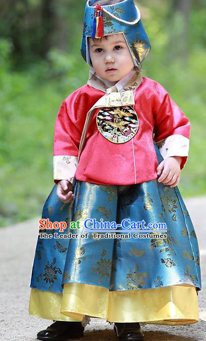 Korean National Handmade Formal Occasions Embroidered Red Blouse and Green Dress, Asian Korean Girls Palace Hanbok Costume for Kids