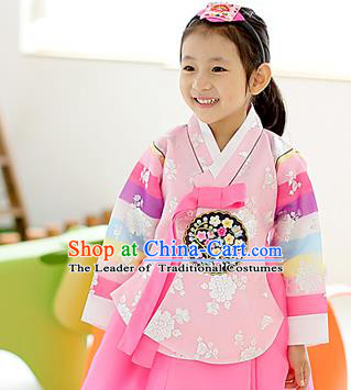 Korean National Handmade Formal Occasions Embroidered Pink Blouse, Asian Korean Girls Palace Hanbok Shirts Costume for Kids