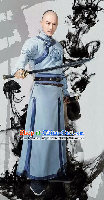 Traditional Chinese Qing Dynasty Prince Costume, China Ancient Manchu Nobility Childe Mandarin Embroidered Clothing for Men