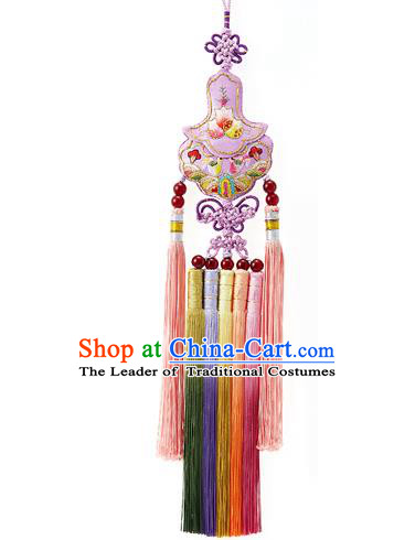 Korean National Accessories Bride Wedding Embroidered Lilac Waist Pendant, Asian Korean Hanbok Tassel Waist Decorations for Women
