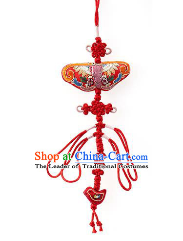 Asian Korean Hanbok Embroidered Red Tassel Waist Decorations, Korean National Belts Accessories Wedding Bride Waist Pendant for Women