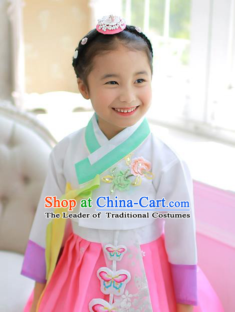 Asian Korean National Handmade Formal Occasions Embroidered White Blouse Hanbok Costume for Kids