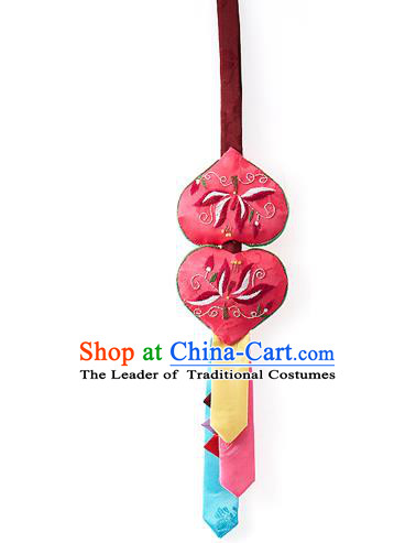 Korean National Belts Accessories Bride Wedding Hanbok Embroidered Pink Waist Pendant, Asian Korean Waist Decorations for Women