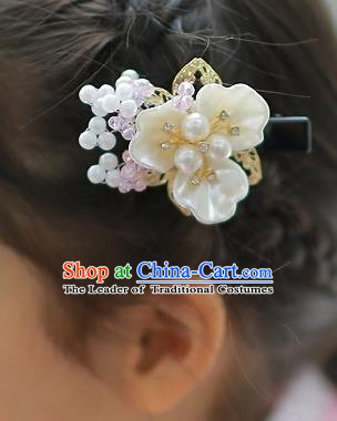 Korean National Hair Accessories Shell Flowers Hair Stick, Asian Korean Hanbok Fashion Headwear Hair Claw for Kids