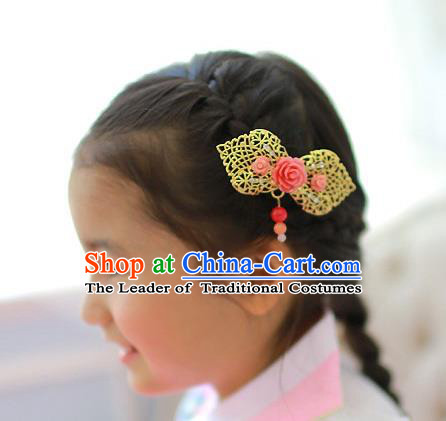 Korean National Hair Accessories Flowers Tassel Hair Stick, Asian Korean Hanbok Fashion Headwear Hair Claw for Kids