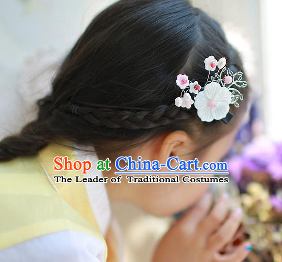 Traditional Korean Hair Accessories White Flowers Hair Claw, Asian Korean Hanbok Fashion Headwear for Kids