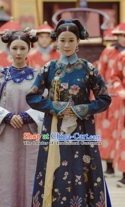 Story of Yanxi Palace Traditional Chinese Qing Dynasty Imperial Concubine Costume, Asian China Ancient Manchu Palace Lady Embroidered Clothing for Women