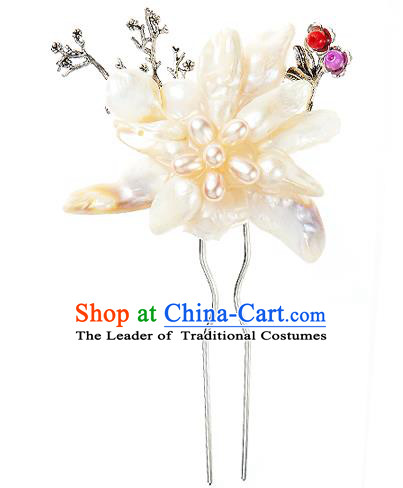 Traditional Korean National Wedding Hair Accessories Bride Palace Cyphers Pearls Flower Hairpins, Korean Hanbok Fashion Hair Stick Headwear for Women