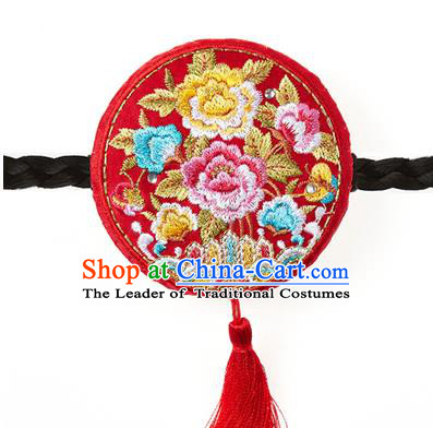 Traditional Korean National Hair Accessories Embroidered Red Hair Clasp, Asian Korean Hanbok Fashion Headwear Palace Headband for Kids