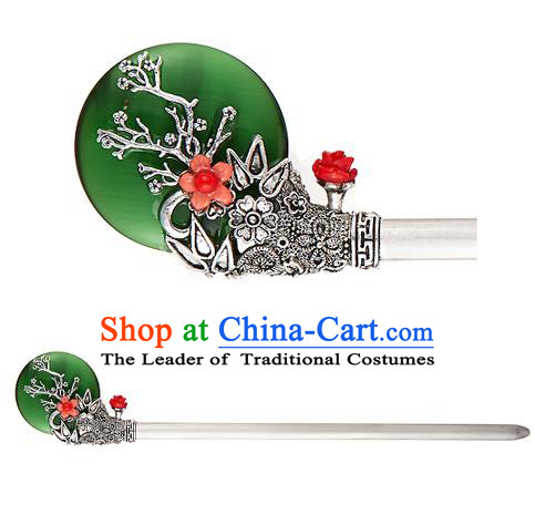 Traditional Korean National Hair Accessories Jade Flower Hairpins, Korean Palace Hanbok Fashion Headwear for Women