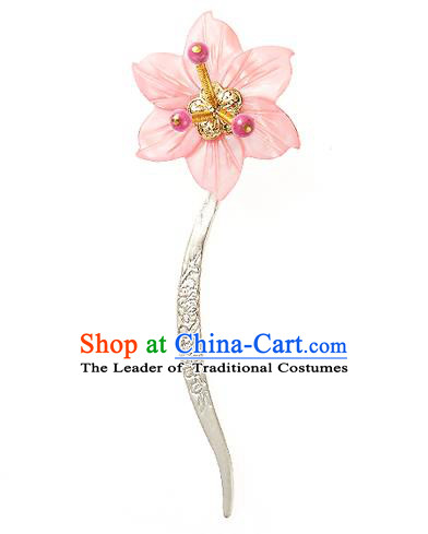 Korean National Wedding Hair Accessories Bride Hairpins Pink Flower Hair Clip, Korean Hanbok Fashion Palace Hair Clasp for Women