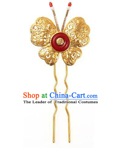 Korean National Wedding Hair Accessories Bride Golden Butterfly Hairpins, Korean Hanbok Fashion Palace Hair Clasp for Women