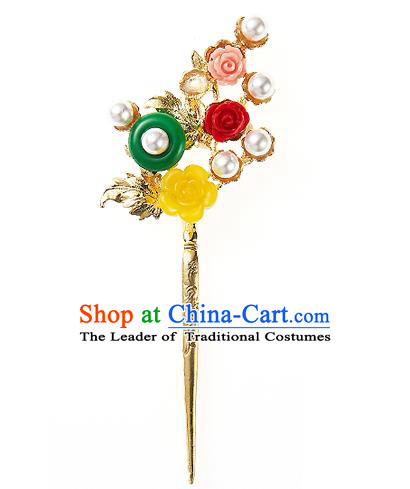 Korean National Wedding Hair Accessories Bride Yellow Flower Hair Clip, Korean Hanbok Fashion Palace Hairpins for Women