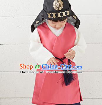 Asian Korean National Traditional Handmade Formal Occasions Boys Embroidery Watermelon Red Vest Hanbok Costume Complete Set for Kids