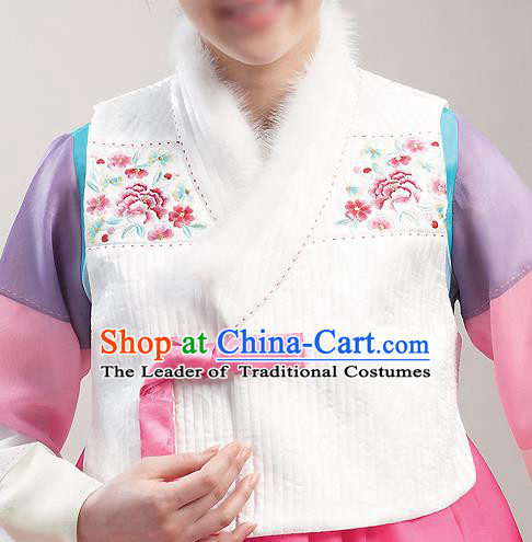 Asian Korean National Handmade Formal Occasions Wedding Bride Clothing Embroidered White Waistcoat Hanbok Costume for Women