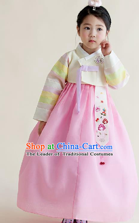 Asian Korean National Handmade Formal Occasions Wedding Girls Clothing Embroidered Yellow Blouse and Pink Dress Palace Hanbok Costume for Kids