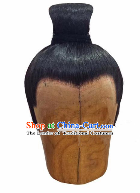 Chinese Ancient Opera Swordsman Chignon Wig, Traditional Chinese Beijing Opera Taoist Priest Wig Sheath for Men