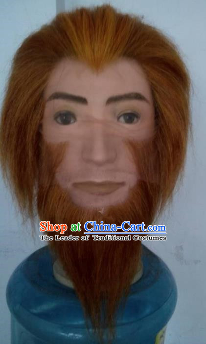Chinese Ancient Journey to the West Handsome Monkey King Wig and Beard, Traditional Chinese Beijing Opera Sun Wukong Mustache for Men