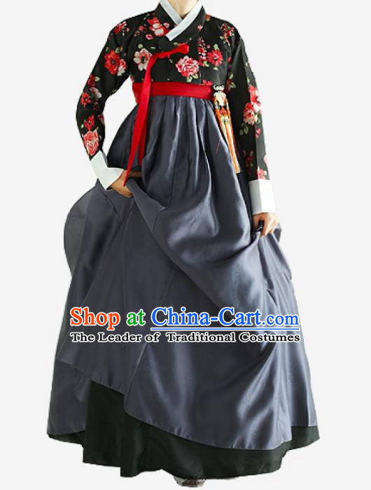 Asian Korean National Handmade Wedding Clothing Palace Bride Hanbok Costume Embroidered Black Blouse and Dress for Women