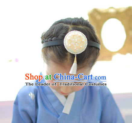 Korean National Hair Accessories Wedding Bride Embroidered Tassel Yellow Hair Clasp, Asian Korean Hanbok Headband Headwear for Kids