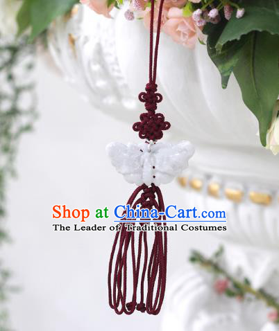 Asian Korean Hanbok Butterfly Wine Red Tassel Waist Decorations, Korean National Belts Accessories Wedding Bride Waist Pendant for Women