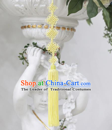 Asian Korean Hanbok Yellow Chinese Knot Tassel Waist Decorations, Korean National Belts Accessories Wedding Bride Waist Pendant for Women