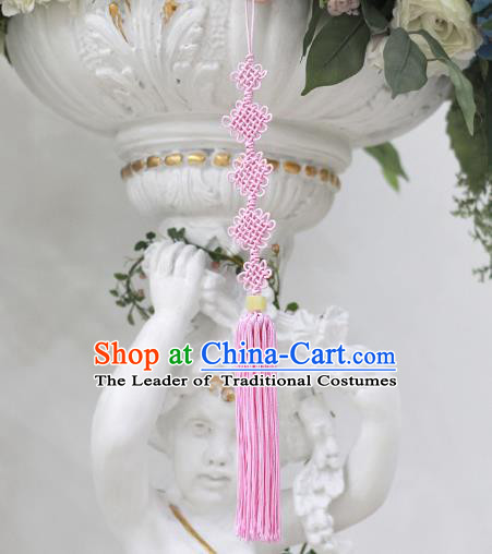 Asian Korean Hanbok Pink Chinese Knot Tassel Waist Decorations, Korean National Belts Accessories Wedding Bride Waist Pendant for Women