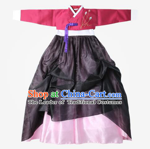 Top Grade Korean National Handmade Wedding Clothing Palace Bride Hanbok Costume Embroidered Red Blouse and Pink Dress for Women