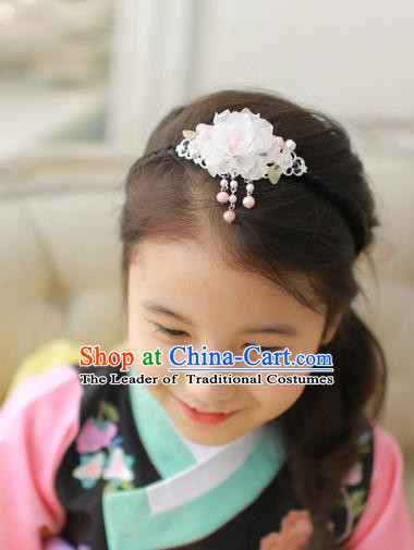 Korean National Hair Accessories Wedding Bride Lotus Tassel Hair Clasp, Asian Korean Hanbok Headband Headwear for Kids