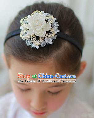 Korean National Bride Hair Accessories Shell Flowers Hair Clasp, Asian Korean Hanbok Palace Headband Headwear for Kids