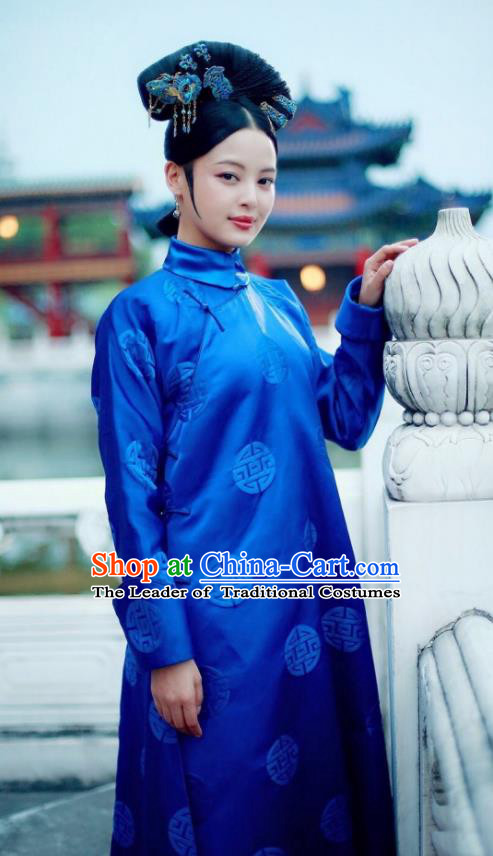 Traditional Chinese Qing Dynasty Palace Lady Costume, Chinese Ancient Manchu Senior Concubine Embroidered Clothing for Women