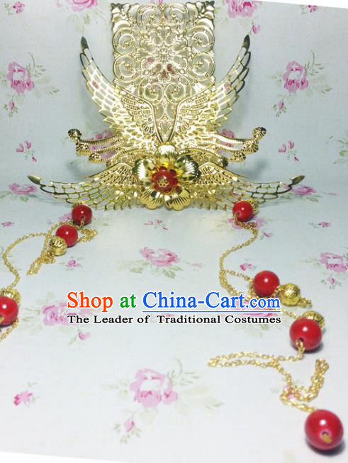 Traditional Handmade Chinese Ancient Classical Hair Accessories Royal Highness Pearls Tassel Tuinga Golden Hairdo Crown for Men
