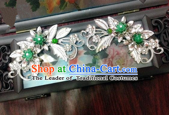 Traditional Chinese Ancient Classical Hair Accessories Green Beads Hair Stick Bride Hairpins for Women