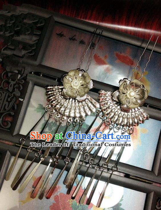 Traditional Chinese Ancient Classical Hair Accessories Flower Hair Clip Bride Tassel Step Shake Hairpins for Women