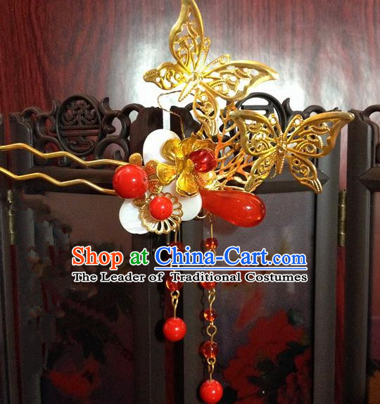 Traditional Chinese Ancient Classical Hair Accessories Princess Butterfly Hair Comb Tassel Step Shake Hairpins for Women