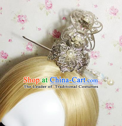 Traditional Handmade Chinese Classical Hair Accessories, Ancient Royal Highness White Tuinga Hairdo Crown for Men